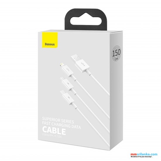 Baseus M+L+C 3.5A 1.5m Superior Series Fast Charging Data Cable White (6M)